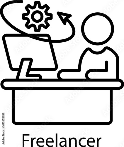 Freelancer Outline Style. Vector Illustration For Graphic Design