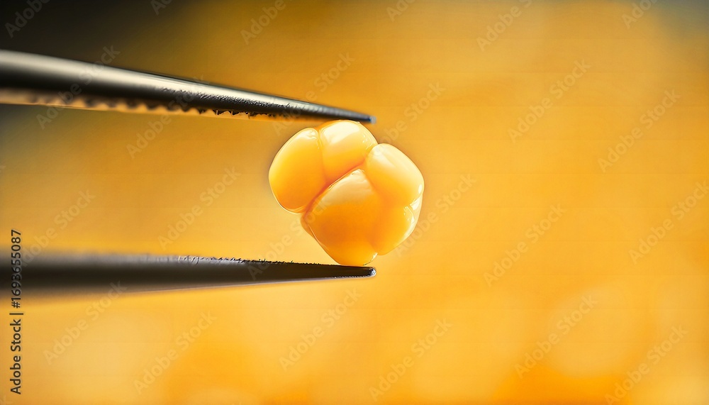 Microscopic brain organoid held by precision tweezers in a scientific lab Microscopic brain organoid held by precision tweezers in a scientific lab