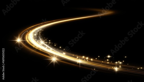 Golden light trail curves on a black background