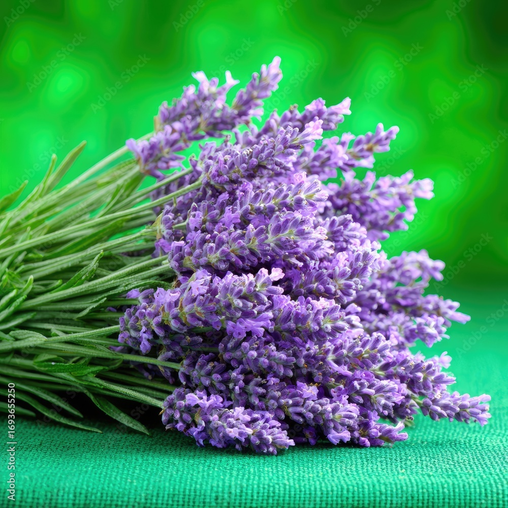 Fototapeta premium Lush lavender bouquet on teal surface