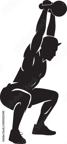 Fitness athlete silhouette performing kettlebell squat exercise for strength and power training