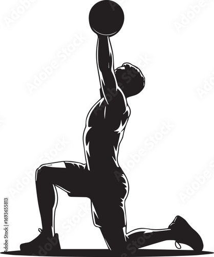 Fitness athlete silhouette performing kettlebell overhead press exercise dynamic pose