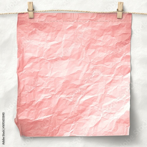 Wrinkled, pastel pink paper draped on clothesline