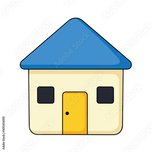 Flat 2D vector illustration of an isolated cartoon house with a vibrant blue roof set against a clean white background.