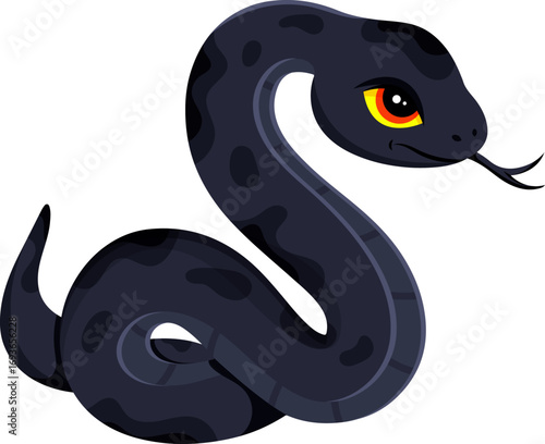 Black snake cute character white background.  Vector illustration