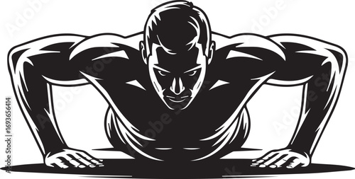 Muscular man silhouette performing push ups fitness silhouette strong athlete workout exercise