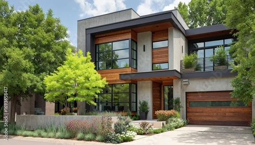 Wallpaper Mural Modern Dallas home with wood accents and garden landscaping Torontodigital.ca