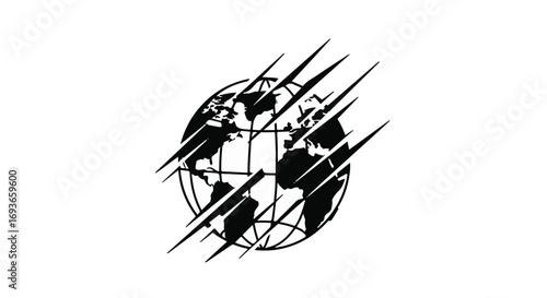 Abstract representation of Earth with dynamic lines suggesting movement or impact