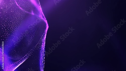 Abstract, glowing purple wave with dotted texture against a dark background