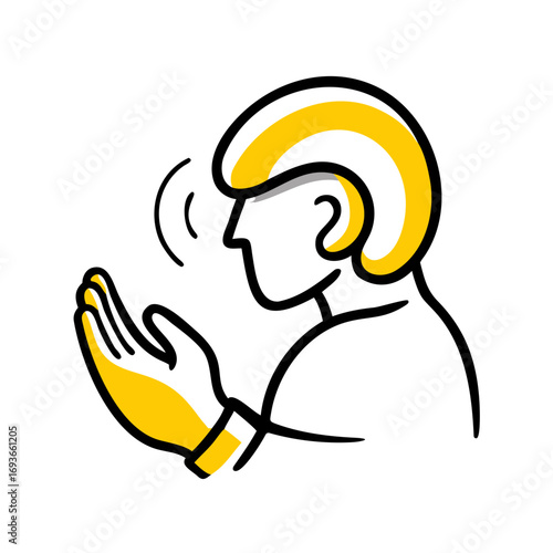 Cartoon person clapping hands with yellow accents
