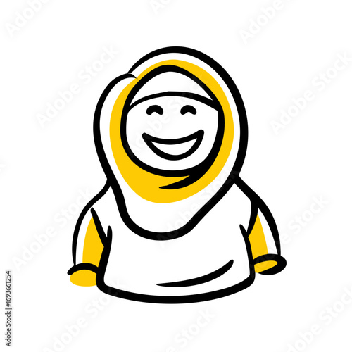 Smiling woman icon wearing hijab in simple design 
