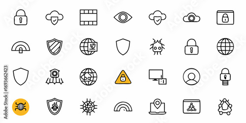Digital security icons convey protection cloud data privacy network threat detection and access control