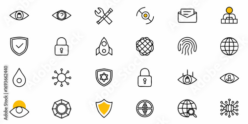 Modern business icons symbolizing security, technology, growth, and data protection for professional use