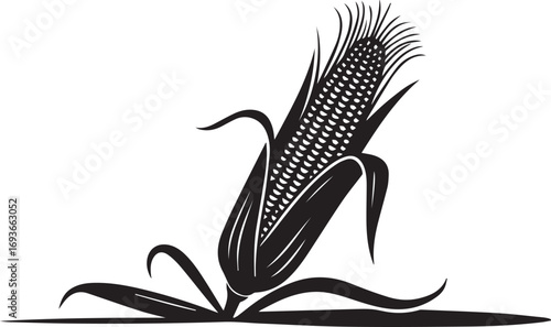 Stylized illustration of a single ear of corn on the stalk