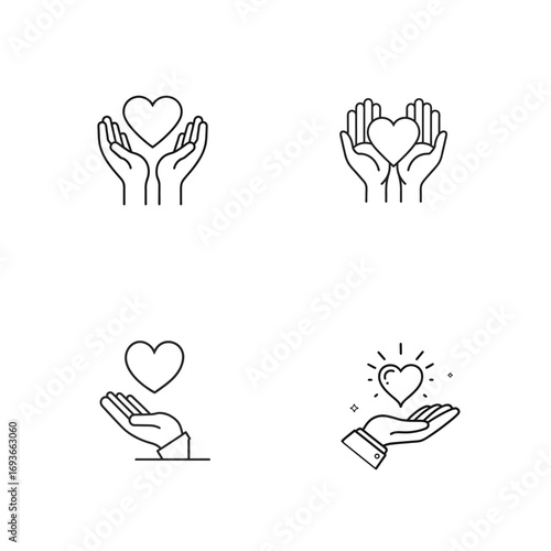 Set of hand with heart shapes line icon editable stroke