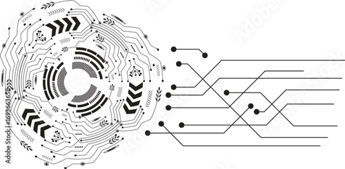 Modern abstract digital circle technology pattern on a white background