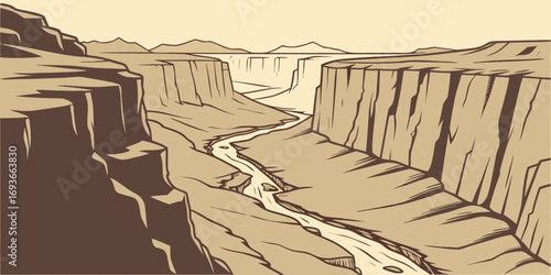 Majestic canyon landscape carved by a winding river under vast skies, evoking adventure