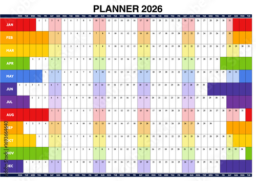 2026 Year Wall Planner A1 Wall Calendar Yearly Planner Large Jan To Dec Full Year Planning Chart Student Family Home School Office Work Study Annual Poster Colorful Rainbow Blocks Design