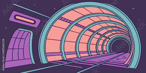 Abstract tunnel with modern architecture leading to the light, perfect for creative projects