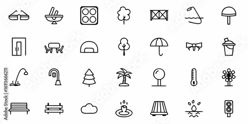 Charming doodle set of outdoor and indoor elements for creative designs and illustrations projects