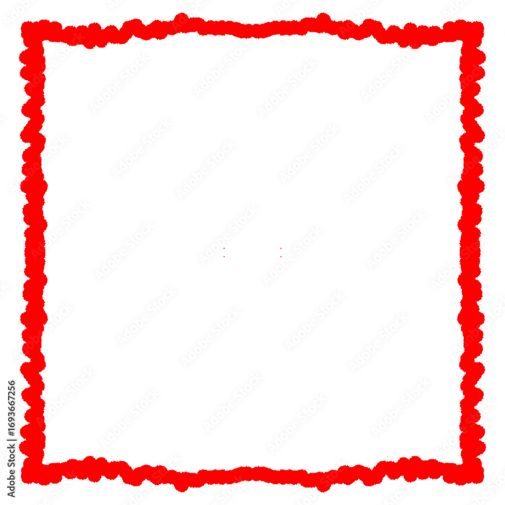Obraz premium A red, irregular square border or frame on a white background, created with many small dots.