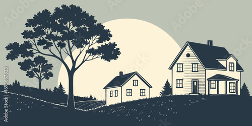 Rustic charm abounds in this tranquil homestead scene, conveying peace and simplicity of rural life