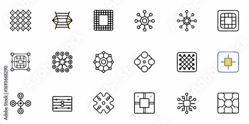 Diverse set of innovative tech and networking icons for modern digital solutions and connectivity