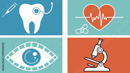 Medical icons representing dentistry cardiology ophthalmology and science
