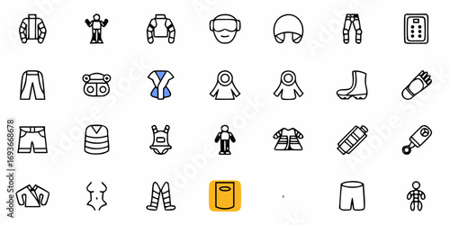 Gear up for any adventure with a comprehensive collection of clothing and equipment icons