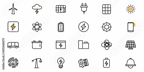 Renewable energy and sustainability icons, perfect for environmental projects and innovative designs