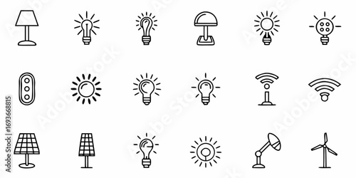 Sustainable energy icons for modern living, renewable power, smart home tech and energy efficiency