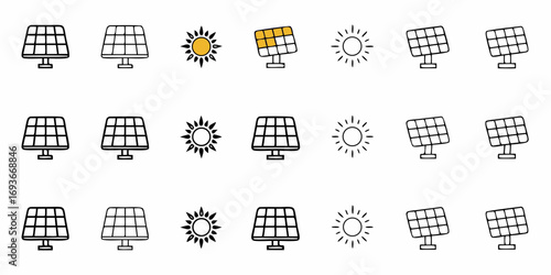 Clean energy concept featuring sun and solar panel illustrations promoting sustainability initiatives