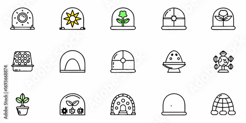Illustrative collection of garden cloches, terrariums, and plant protectors for creative botanical designs