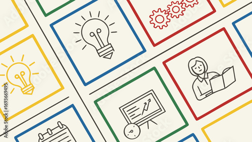 Colorful icons representing business ideas and concepts
