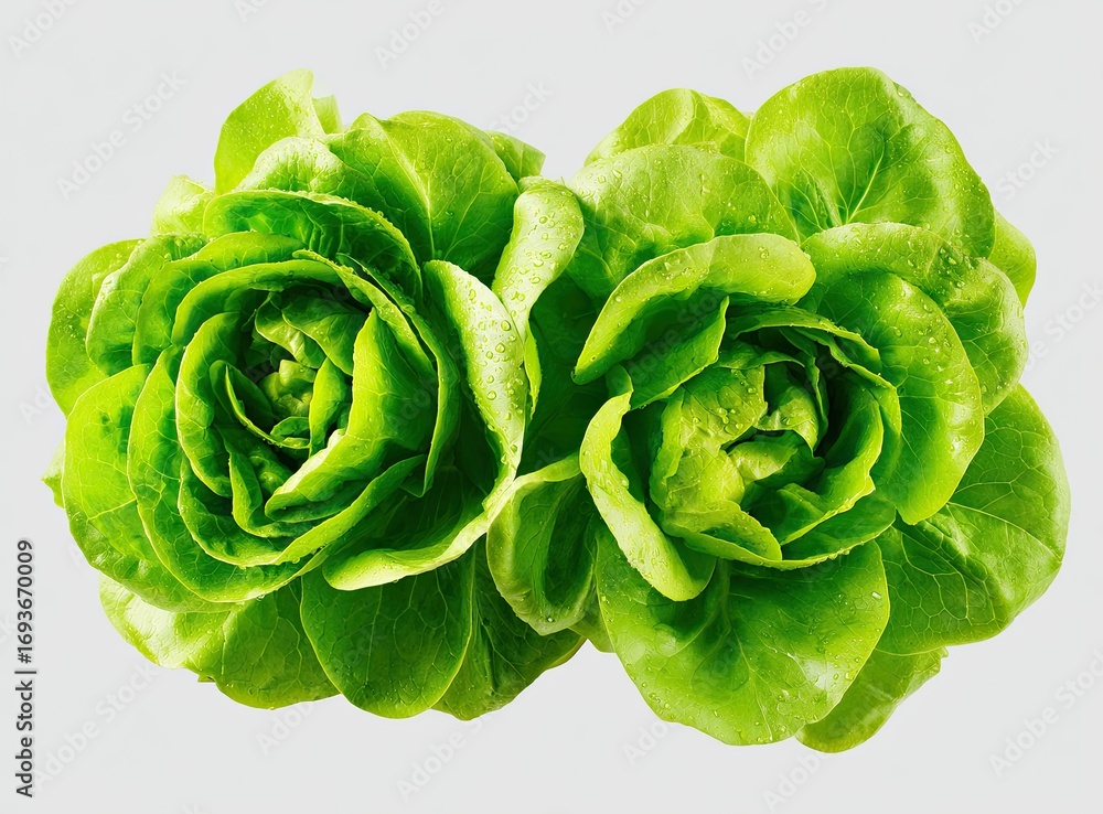 Fototapeta premium Two vibrant green lettuce heads, close-up