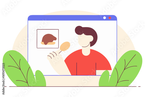 Person watching a cooking tutorial online isolated on transparent background