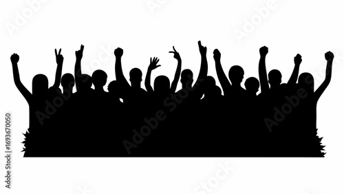 Silhouette of a crowd of people with their hands raised in the air at a concert or sporting event scene | editable eps vectors