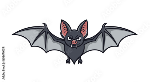 An angry cartoon bat with spread wings, sharp fangs, and a menacing expression.