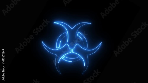 Blue neon Glowing quarantine and outbreak alert sign. Bio hazard warning quarantine poster.