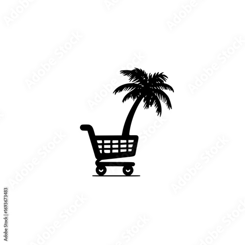 Shopping cart with coconut tree icon representing tropical organic goods and eco conscious lifestyle