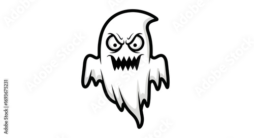 Cartoon Ghost with Angry Expression and Sharp Teeth.