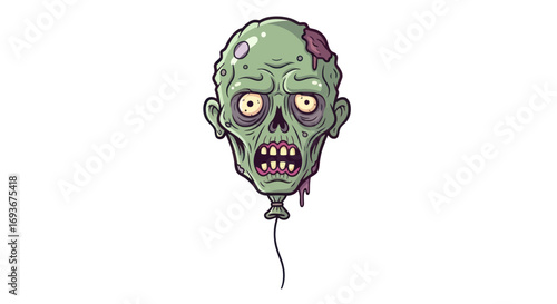 Cartoon Zombie Head Balloon Illustration with Green Skin and Yellow Eyes.
