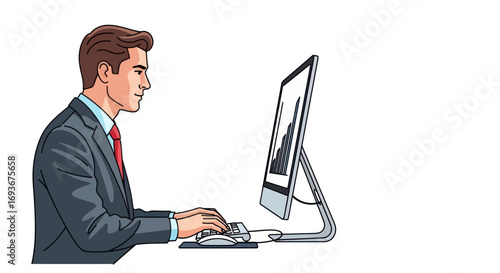 Line Art Illustration of Business Meeting Around Table.