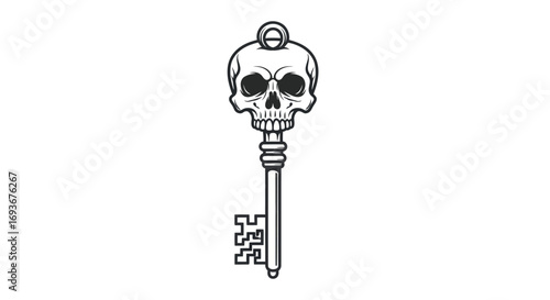Ornate Skull Key with Intricate Bit and Ring Top.