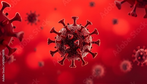 Pandemic An illustration of a virus with a red and orange backgr