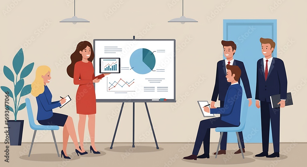 Fototapeta premium Business presentation by a female executive to colleagues in office