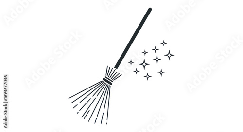 Magical witchs broomstick with sparkling stars silhouette icon.