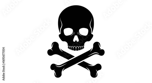 Black Skull and Crossbones Symbol on White Background.