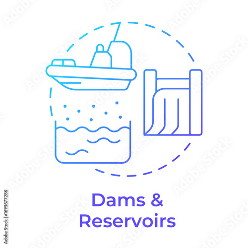 Dams and reservoirs blue gradient concept icon. Artificial lakes freshwater. Strategy for increasing water supply. Round shape line illustration. Abstract idea. Graphic design. Easy to use in booklet