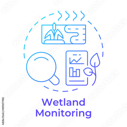 Wetland monitoring blue gradient concept icon. Observation and data collection. Phase of swamps restoration. Round shape line illustration. Abstract idea. Graphic design. Easy to use in booklet